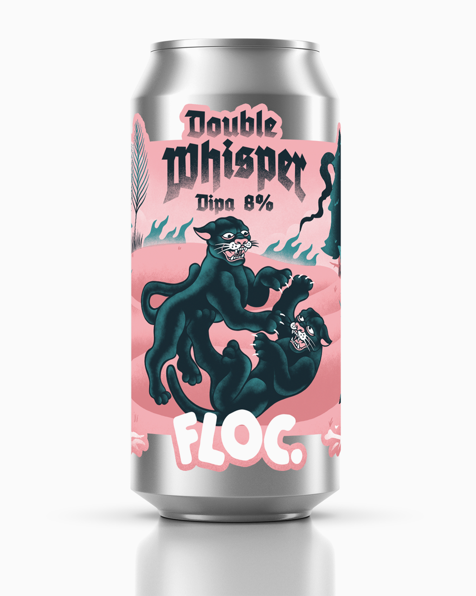 Beer can with black panthers and pink background on a white background