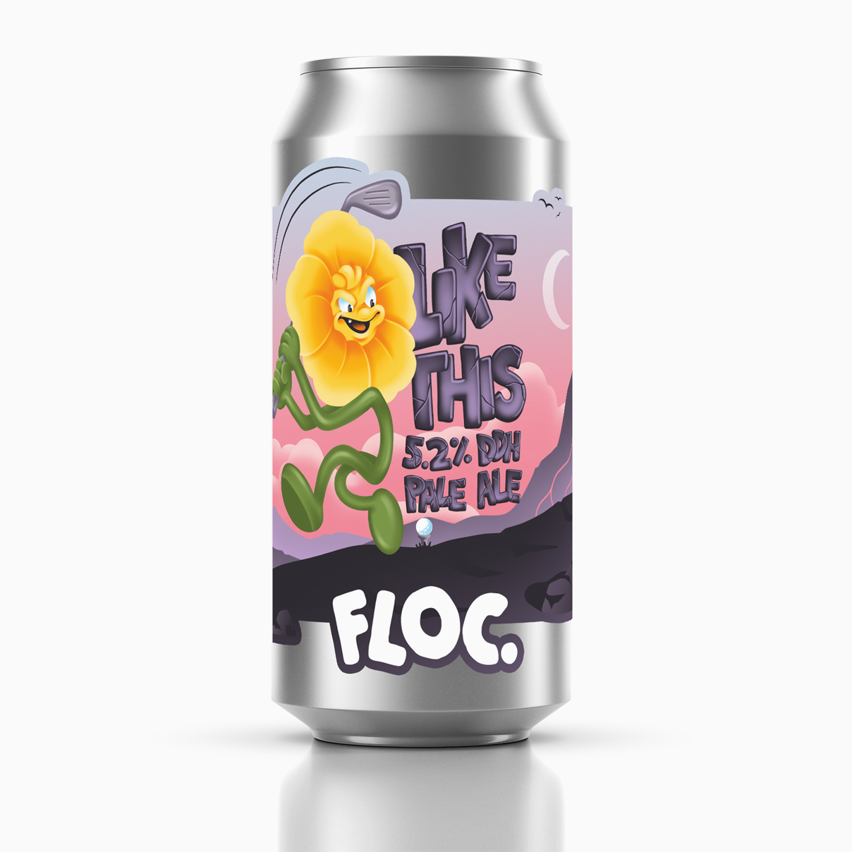 Silver can with colorful label featuring a cartoon character and text on a white background