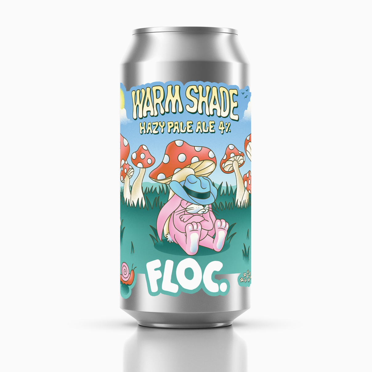 Warm Shade Hazy Pale Ale can by Floc Brewing – a hazy, golden pale ale with a vibrant, modern design, set against a clean background.