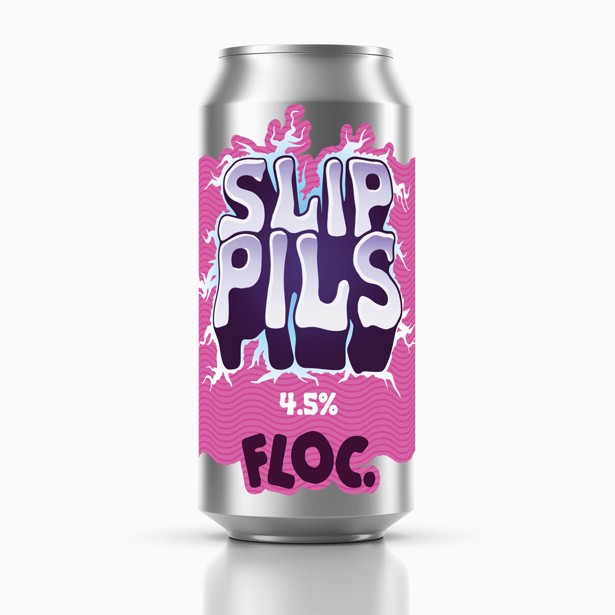 Slip Pils can by Floc Brewing – a crisp, golden pilsner with a sleek, modern label design, set against a clean background.